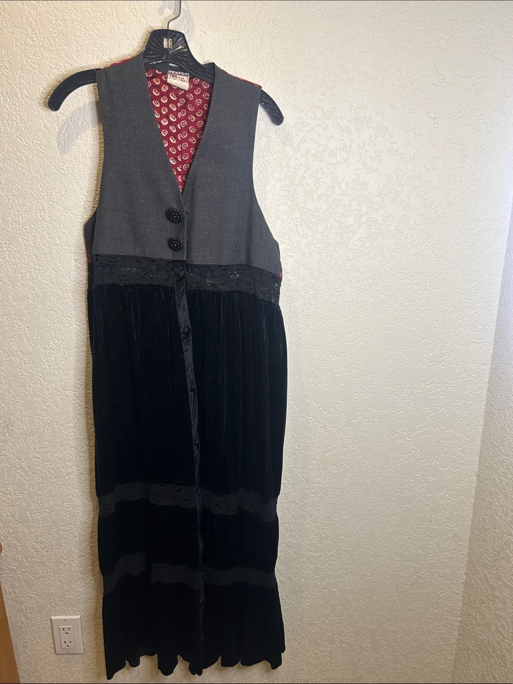 Vintage 90’s Black Velvet & Gray V-Neck Maxi Dress